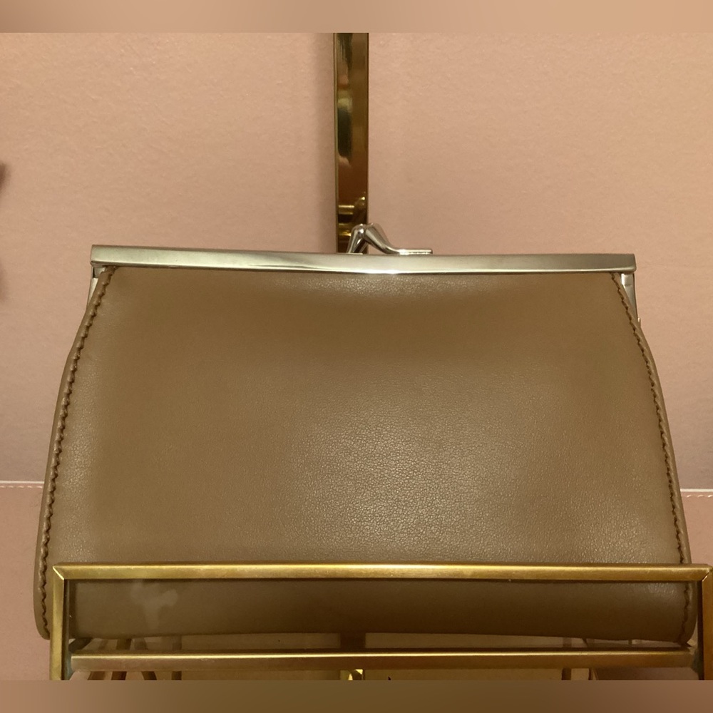 Prada Tan Leather Kiss-lock Coin Pouch